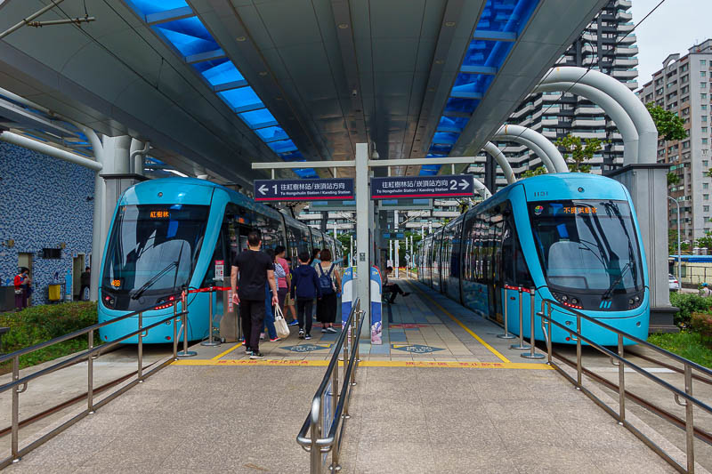 Taiwan for the 5th time - April and May 2023 - And for the final pic, a tram. Actually 2 trams. Just like the Melbourne trams. Fisherman's wharf is the end of the line, they take a very strange rou