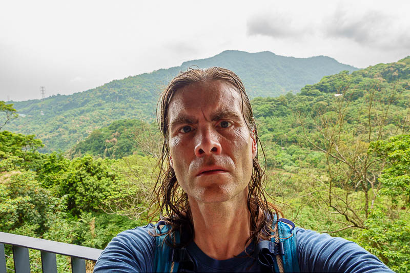 Taiwan-Taipei-Hiking-Maokong Trail - I couldn't get me and the gondola in the same shot, but here is my giant sweaty head. People were staying well away from me.